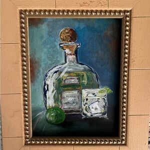 Original acrylic of tequila and lime, 8x10 flat canvas